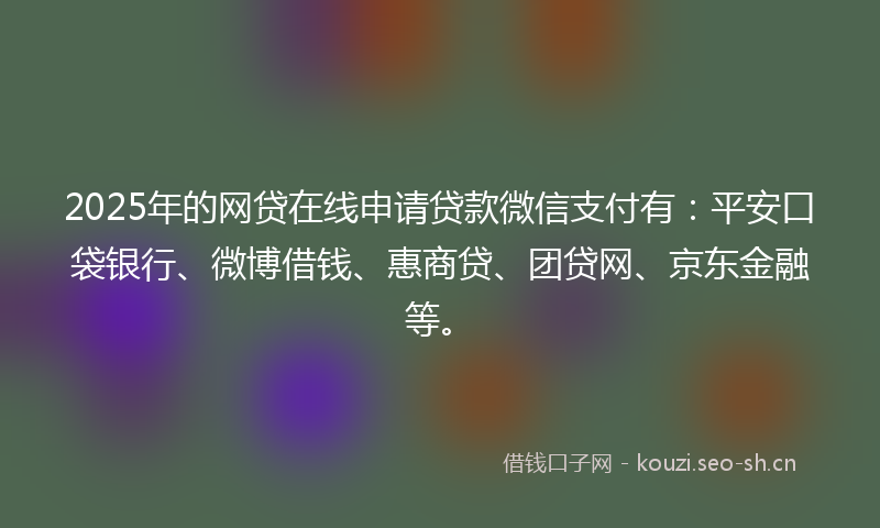 2025年的网贷在线申请贷款微信支付有：平安口袋银行、微博借钱、惠商贷、团贷网、京东金融等。
