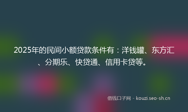 2025年的民间小额贷款条件有：洋钱罐、东方汇、分期乐、快贷通、信用卡贷等。