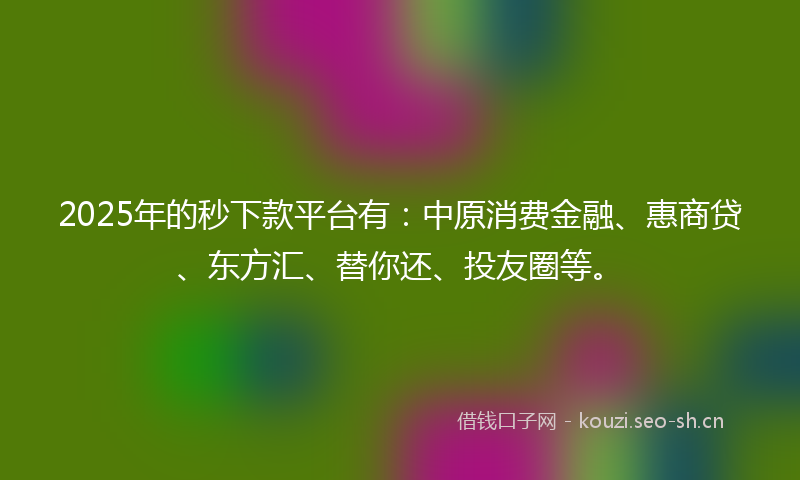 2025年的秒下款平台有：中原消费金融、惠商贷、东方汇、替你还、投友圈等。