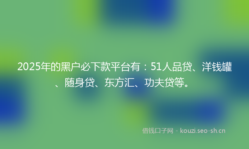2025年的黑户必下款平台有：51人品贷、洋钱罐、随身贷、东方汇、功夫贷等。