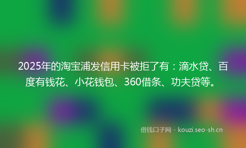 2025年的淘宝浦发信用卡被拒了有：滴水贷、百度有钱花、小花钱包、360借条、功夫贷等。