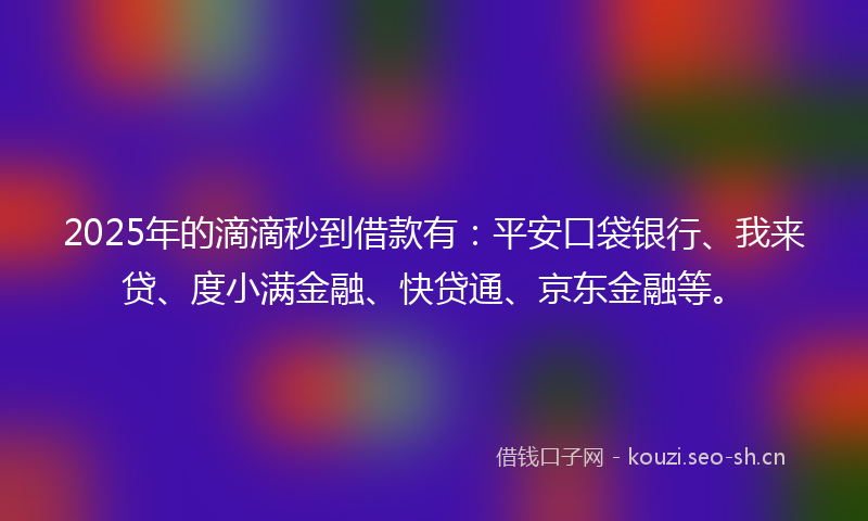 2025年的滴滴秒到借款有：平安口袋银行、我来贷、度小满金融、快贷通、京东金融等。