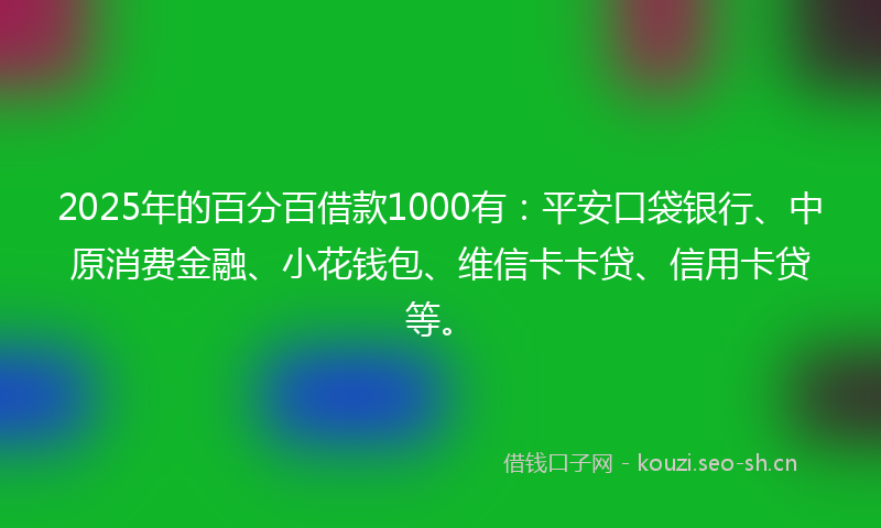 2025年的百分百借款1000有：平安口袋银行、中原消费金融、小花钱包、维信卡卡贷、信用卡贷等。