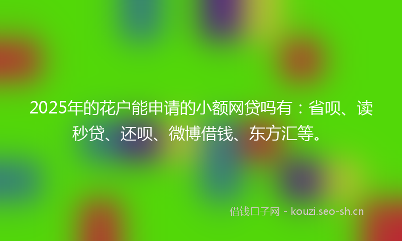 2025年的花户能申请的小额网贷吗有：省呗、读秒贷、还呗、微博借钱、东方汇等。