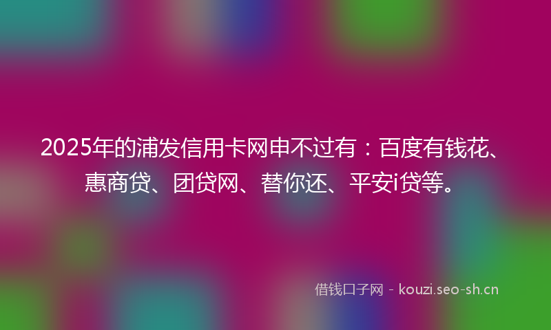 2025年的浦发信用卡网申不过有：百度有钱花、惠商贷、团贷网、替你还、平安i贷等。