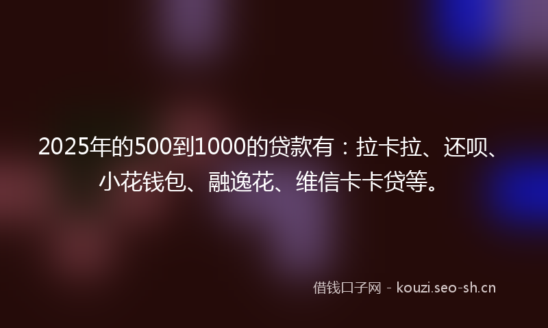 2025年的500到1000的贷款有：拉卡拉、还呗、小花钱包、融逸花、维信卡卡贷等。