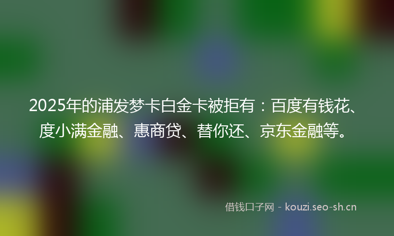 2025年的浦发梦卡白金卡被拒有：百度有钱花、度小满金融、惠商贷、替你还、京东金融等。