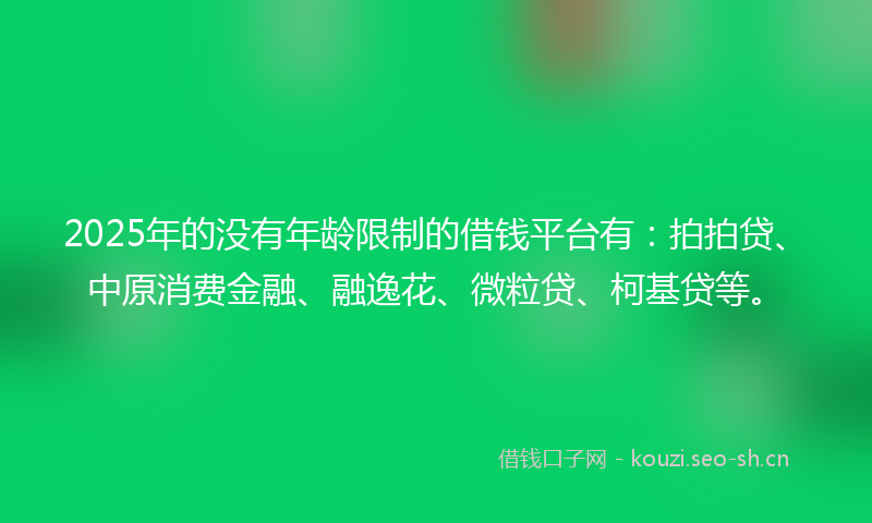 2025年的没有年龄限制的借钱平台有：拍拍贷、中原消费金融、融逸花、微粒贷、柯基贷等。