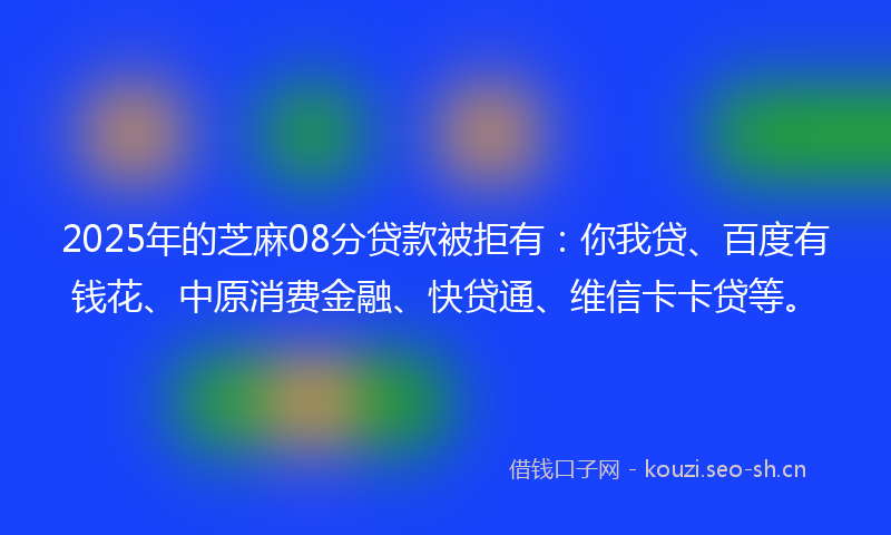 2025年的芝麻08分贷款被拒有:你我贷、百度有钱花、中原消费金融、快贷通、维信卡卡贷等。
