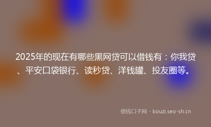 2025年的现在有哪些黑网贷可以借钱有：你我贷、平安口袋银行、读秒贷、洋钱罐、投友圈等。
