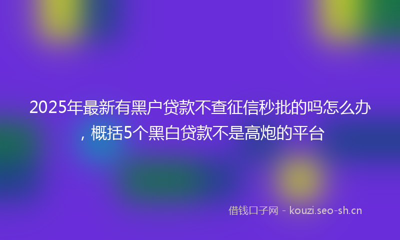 2025年最新有黑户贷款不查征信秒批的吗怎么办，概括5个黑白贷款不是高炮的平台
