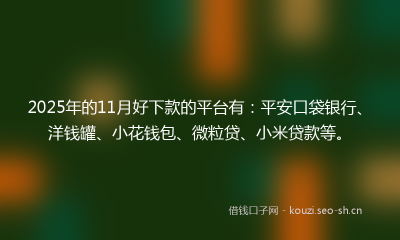 2025年的11月好下款的平台有：平安口袋银行、洋钱罐、小花钱包、微粒贷、小米贷款等。