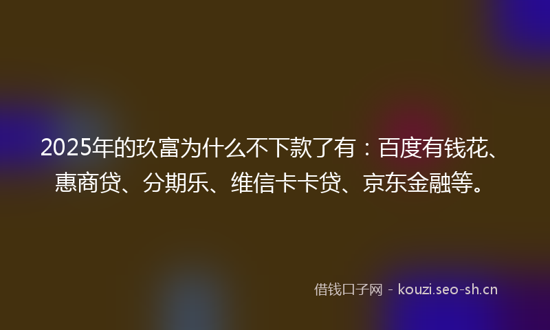 2025年的玖富为什么不下款了有：百度有钱花、惠商贷、分期乐、维信卡卡贷、京东金融等。