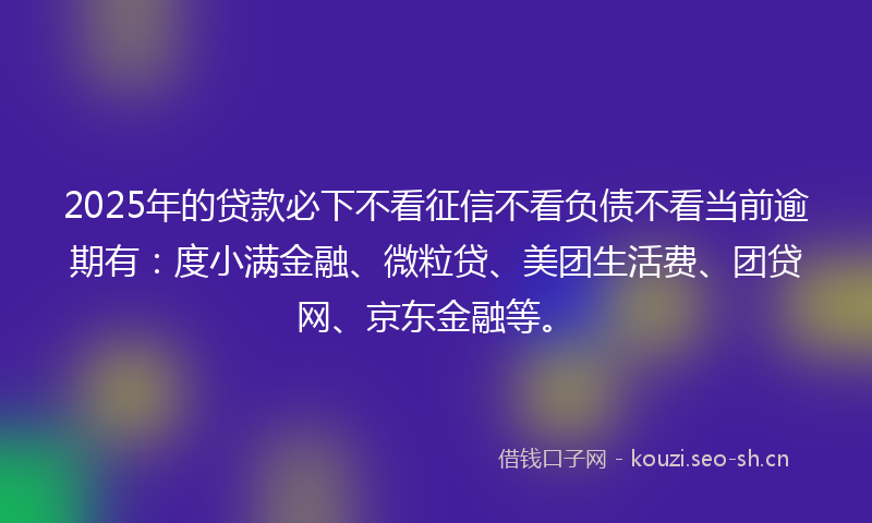 2025年的贷款必下不看征信不看负债不看当前逾期有：度小满金融、微粒贷、美团生活费、团贷网、京东金融等。
