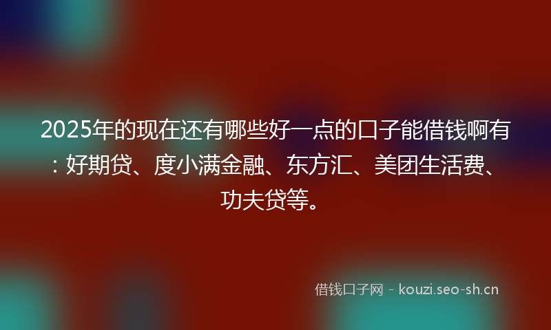 2025年的现在还有哪些好一点的口子能借钱啊有：好期贷、度小满金融、东方汇、美团生活费、功夫贷等。