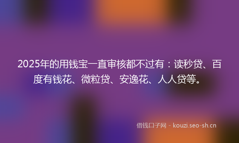 2025年的用钱宝一直审核都不过有：读秒贷、百度有钱花、微粒贷、安逸花、人人贷等。