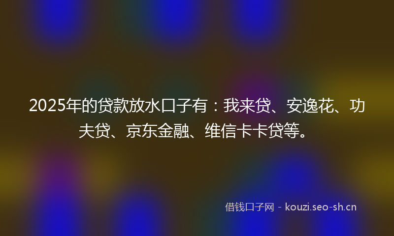 2025年的贷款放水口子有：我来贷、安逸花、功夫贷、京东金融、维信卡卡贷等。