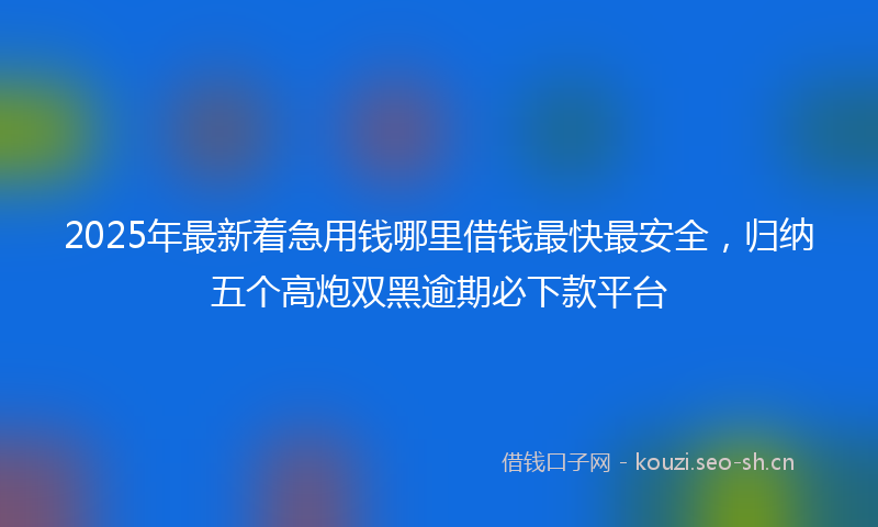 2025年最新着急用钱哪里借钱最快最安全，归纳五个高炮双黑逾期必下款平台
