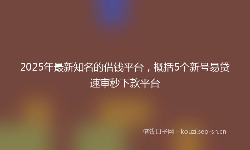 2025年最新知名的借钱平台，概括5个新号易贷速审秒下款平台