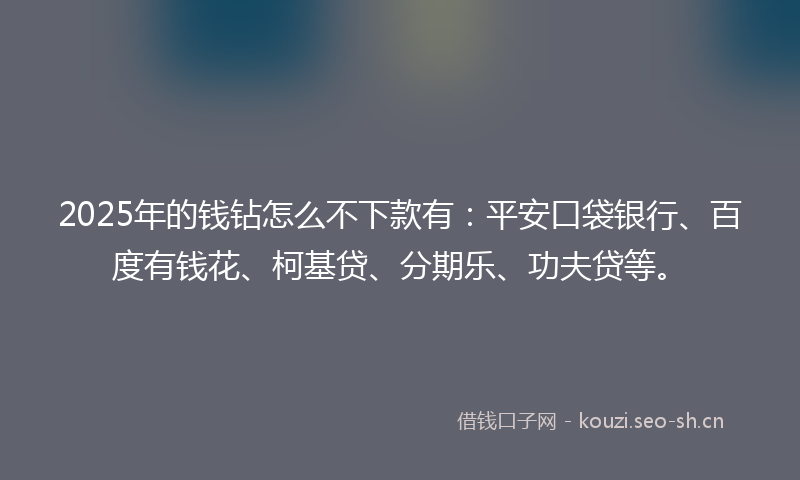 2025年的钱钻怎么不下款有：平安口袋银行、百度有钱花、柯基贷、分期乐、功夫贷等。