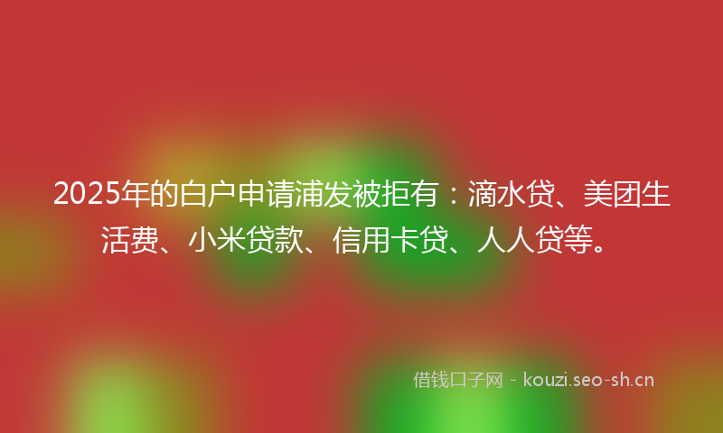 2025年的白户申请浦发被拒有：滴水贷、美团生活费、小米贷款、信用卡贷、人人贷等。