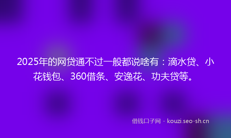 2025年的网贷通不过一般都说啥有：滴水贷、小花钱包、360借条、安逸花、功夫贷等。