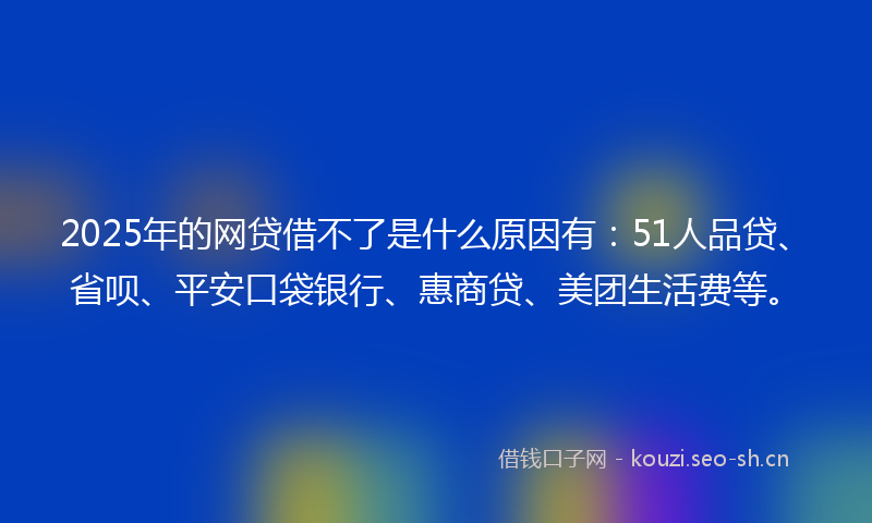2025年的网贷借不了是什么原因有：51人品贷、省呗、平安口袋银行、惠商贷、美团生活费等。