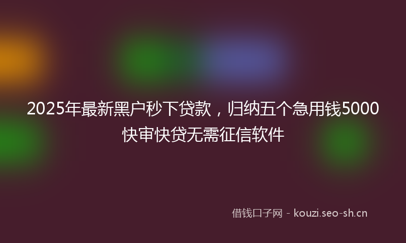 2025年最新黑户秒下贷款，归纳五个急用钱5000快审快贷无需征信软件