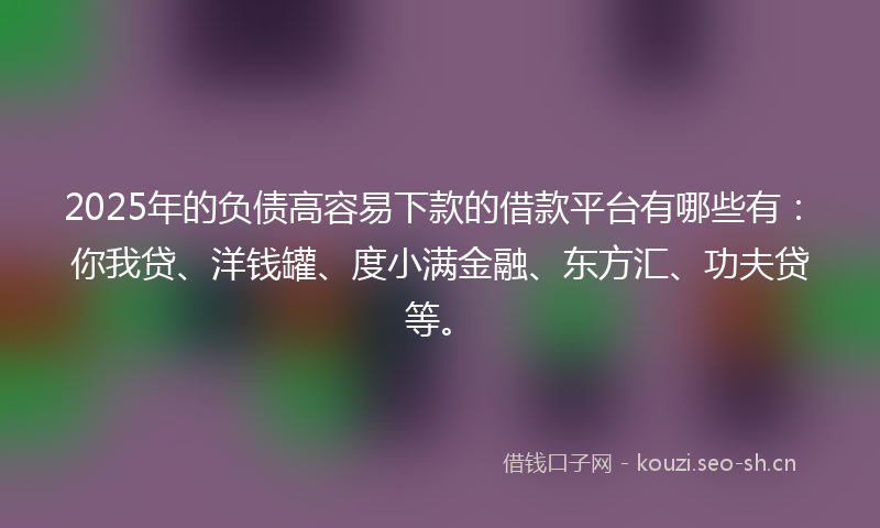 2025年的负债高容易下款的借款平台有哪些有：你我贷、洋钱罐、度小满金融、东方汇、功夫贷等。