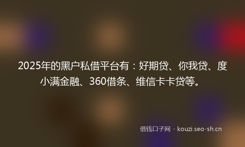 2025年的黑户私借平台有：好期贷、你我贷、度小满金融、360借条、维信卡卡贷等。