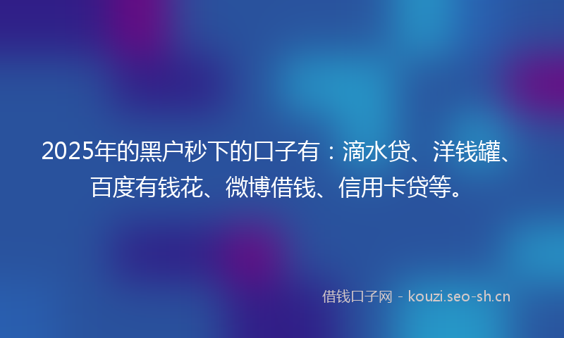 2025年的黑户秒下的口子有：滴水贷、洋钱罐、百度有钱花、微博借钱、信用卡贷等。