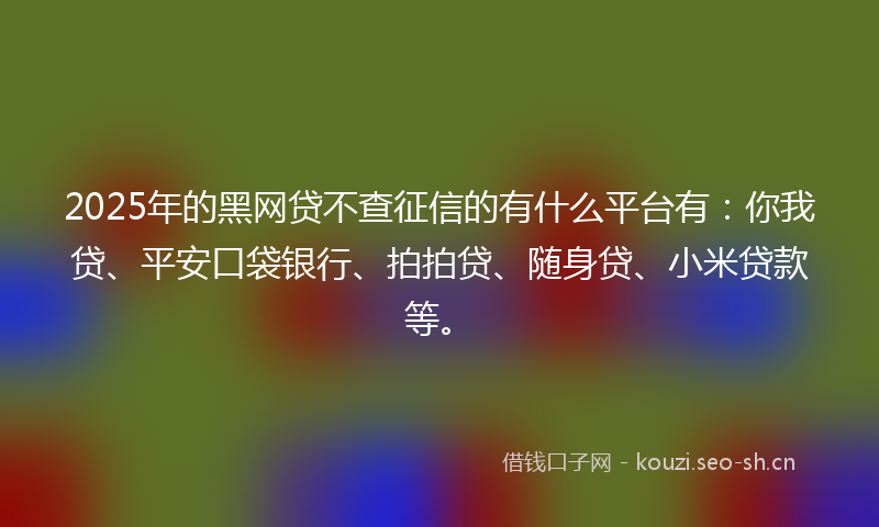 2025年的黑网贷不查征信的有什么平台有：你我贷、平安口袋银行、拍拍贷、随身贷、小米贷款等。
