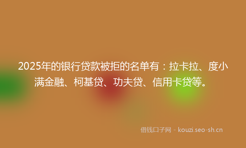 2025年的银行贷款被拒的名单有：拉卡拉、度小满金融、柯基贷、功夫贷、信用卡贷等。