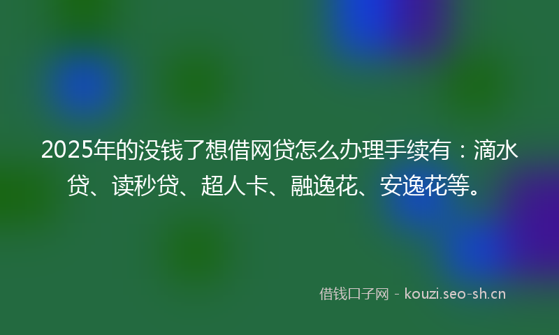 2025年的没钱了想借网贷怎么办理手续有：滴水贷、读秒贷、超人卡、融逸花、安逸花等。