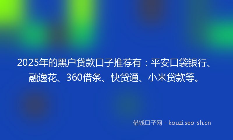 2025年的黑户贷款口子推荐有：平安口袋银行、融逸花、360借条、快贷通、小米贷款等。