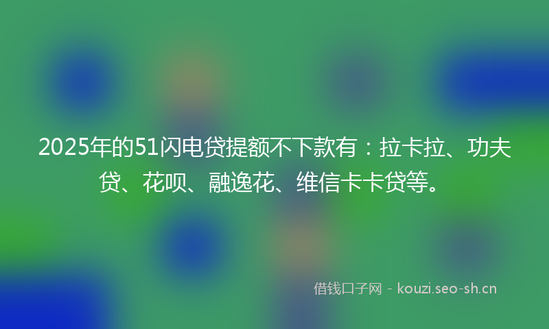 2025年的51闪电贷提额不下款有：拉卡拉、功夫贷、花呗、融逸花、维信卡卡贷等。