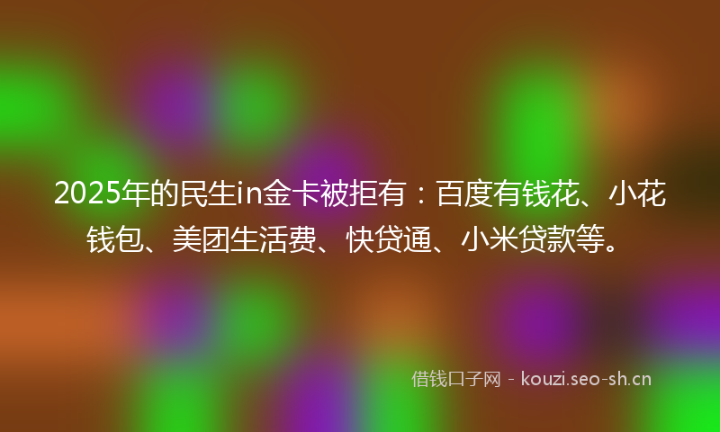 2025年的民生in金卡被拒有：百度有钱花、小花钱包、美团生活费、快贷通、小米贷款等。