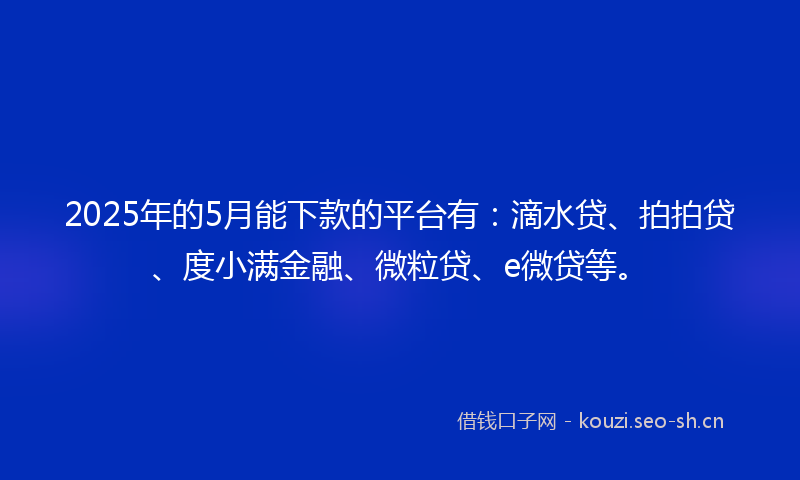 2025年的5月能下款的平台有：滴水贷、拍拍贷、度小满金融、微粒贷、e微贷等。