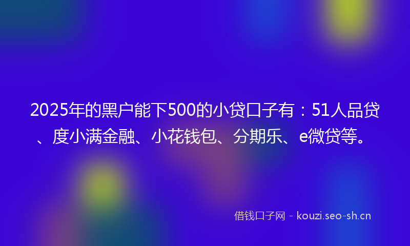 2025年的黑户能下500的小贷口子有：51人品贷、度小满金融、小花钱包、分期乐、e微贷等。