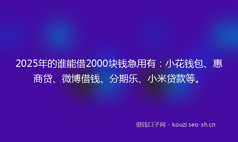 2025年的谁能借2000块钱急用有：小花钱包、惠商贷、微博借钱、分期乐、小米贷款等。
