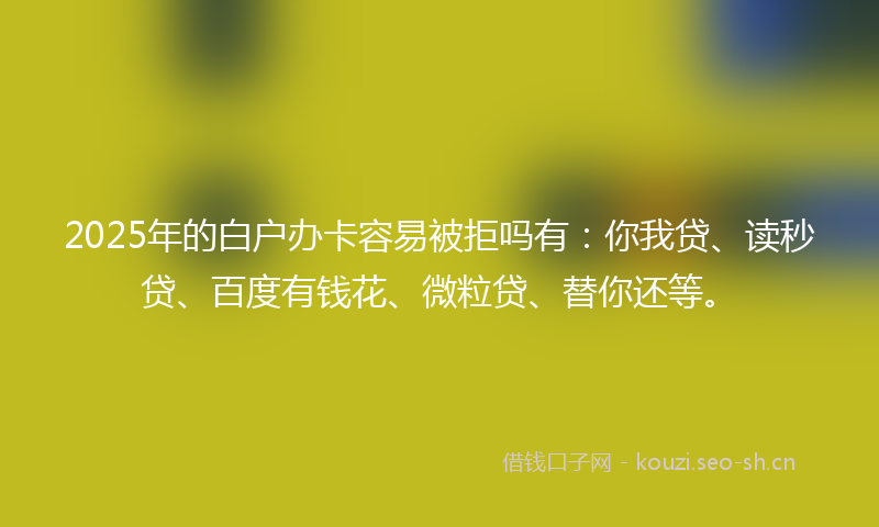 2025年的白户办卡容易被拒吗有：你我贷、读秒贷、百度有钱花、微粒贷、替你还等。