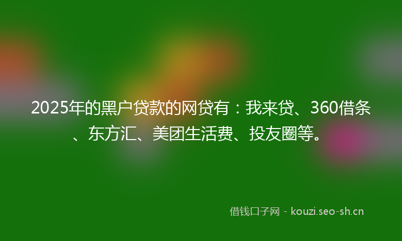 2025年的黑户贷款的网贷有：我来贷、360借条、东方汇、美团生活费、投友圈等。