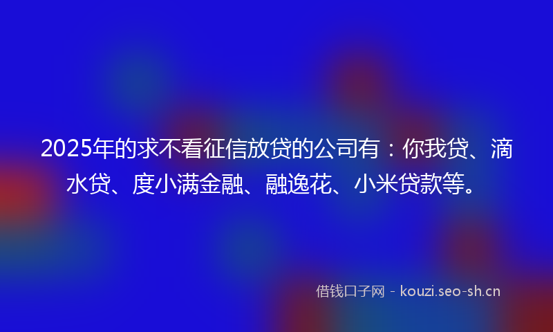 2025年的求不看征信放贷的公司有：你我贷、滴水贷、度小满金融、融逸花、小米贷款等。