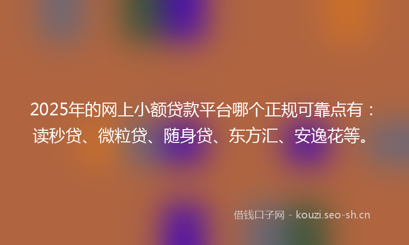 2025年的网上小额贷款平台哪个正规可靠点有：读秒贷、微粒贷、随身贷、东方汇、安逸花等。