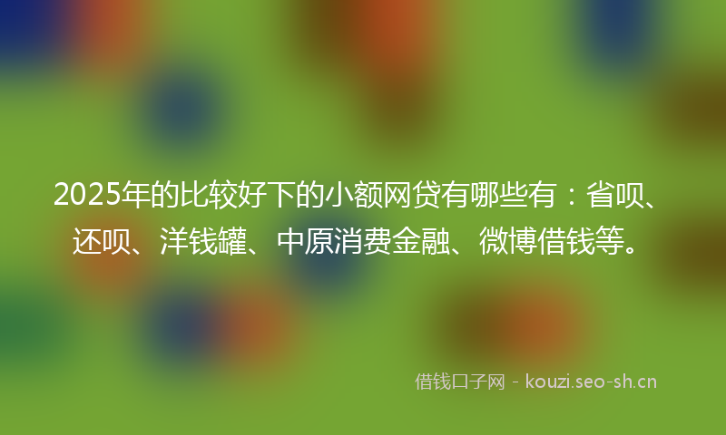 2025年的比较好下的小额网贷有哪些有：省呗、还呗、洋钱罐、中原消费金融、微博借钱等。