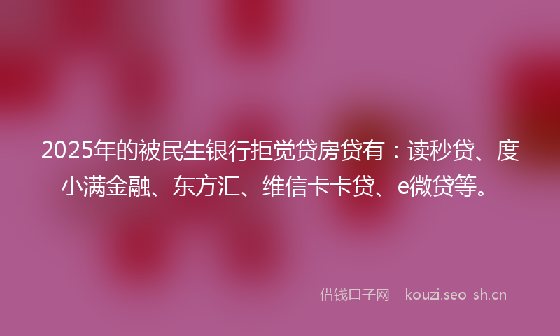 2025年的被民生银行拒觉贷房贷有：读秒贷、度小满金融、东方汇、维信卡卡贷、e微贷等。