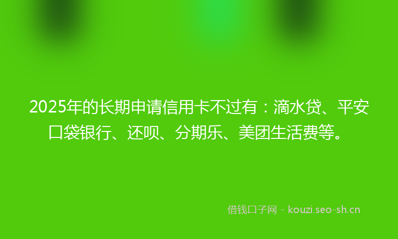 2025年的长期申请信用卡不过有：滴水贷、平安口袋银行、还呗、分期乐、美团生活费等。
