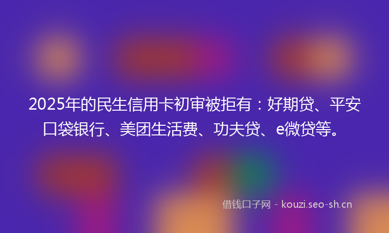 2025年的民生信用卡初审被拒有：好期贷、平安口袋银行、美团生活费、功夫贷、e微贷等。