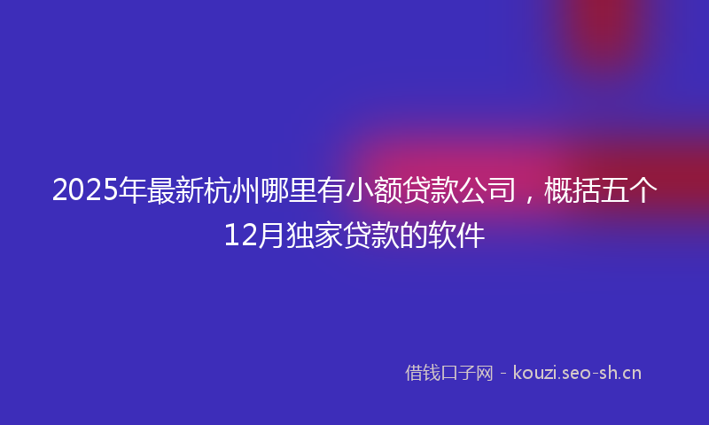 2025年最新杭州哪里有小额贷款公司，概括五个12月独家贷款的软件