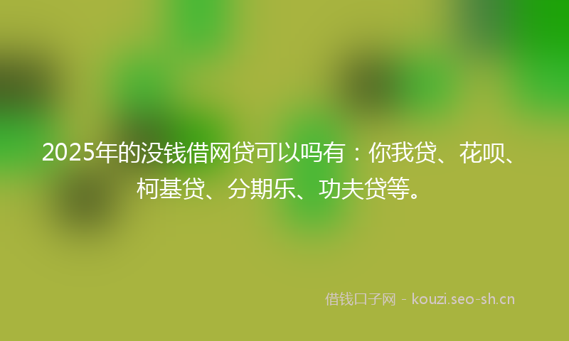 2025年的没钱借网贷可以吗有：你我贷、花呗、柯基贷、分期乐、功夫贷等。